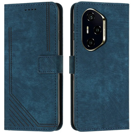 For Honor 300 Pro / 300 Ultra Case Imprinted Lines Leather Phone Cover Folding Stand - Sapphire
