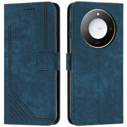 For Honor X9c Smart 5G / X60 5G Case Imprinted Lines Leather Phone Cover Folding Stand - Sapphire