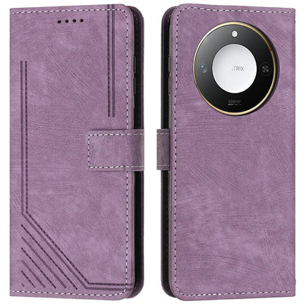 For Honor X9c Smart 5G / X60 5G Case Imprinted Lines Leather Phone Cover Folding Stand - Purple