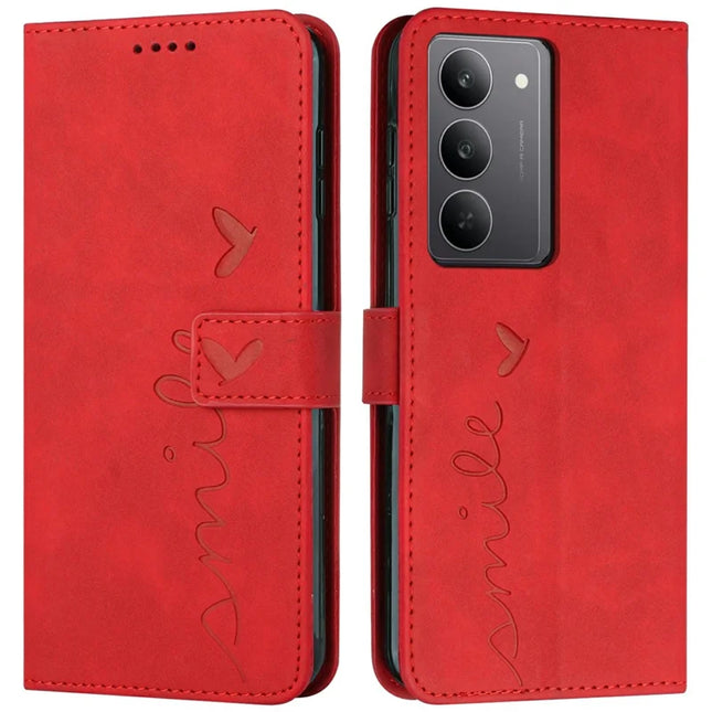 For Realme C75 / V60 Pro Case Viewing Stand PU Leather Phone Cover Imprinted Heart Pattern - Red