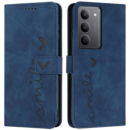 For Realme C75 / V60 Pro Case Viewing Stand PU Leather Phone Cover Imprinted Heart Pattern - Sapphire