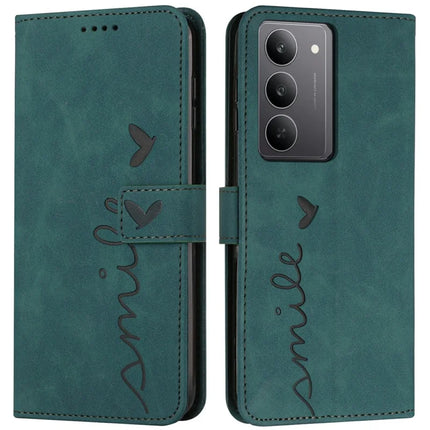 For Realme C75 / V60 Pro Case Viewing Stand PU Leather Phone Cover Imprinted Heart Pattern - Green