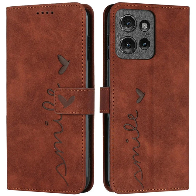 For Motorola Moto G Power (2025) / G Play (2025) 4G Case Viewing Stand PU Leather Phone Cover Imprinted Pattern - Brown