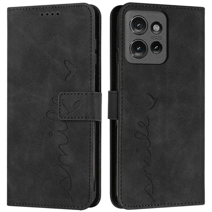 For Motorola Moto G Power (2025) / G Play (2025) 4G Case Viewing Stand PU Leather Phone Cover Imprinted Pattern - Black