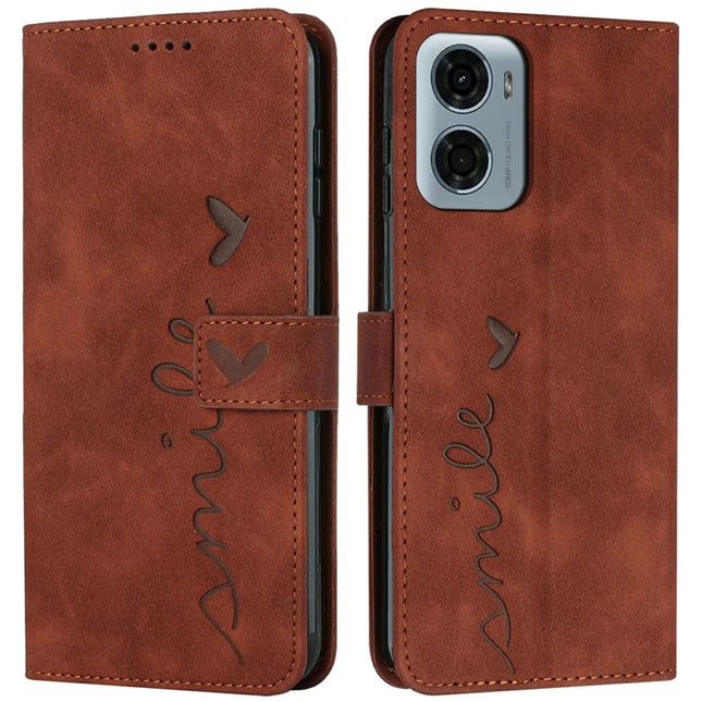 For Motorola Moto G05 4G Case Viewing Stand PU Leather Phone Cover Imprinted Pattern - Brown