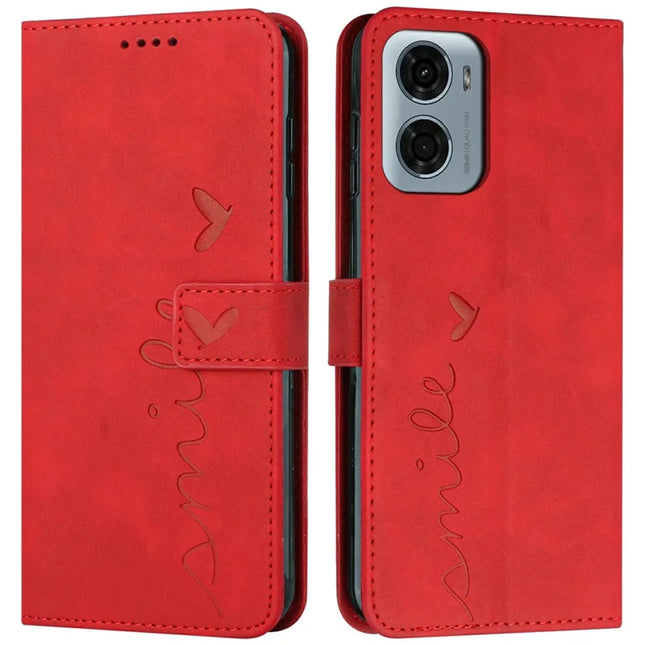 For Motorola Moto G05 4G Case Viewing Stand PU Leather Phone Cover Imprinted Pattern - Red