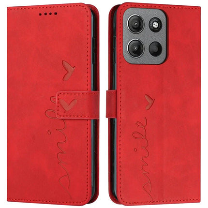 For Motorola Moto G15 4G Case Viewing Stand PU Leather Phone Cover Imprinted Heart Pattern - Red