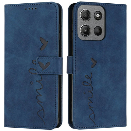 For Motorola Moto G15 4G Case Viewing Stand PU Leather Phone Cover Imprinted Heart Pattern - Sapphire