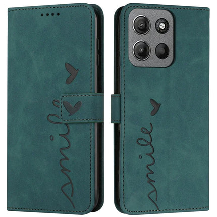 For Motorola Moto G15 4G Case Viewing Stand PU Leather Phone Cover Imprinted Heart Pattern - Green