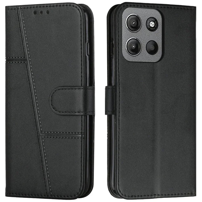 For Motorola Moto G15 4G Case Stand Flip Protective Leather Phone Cover - Black