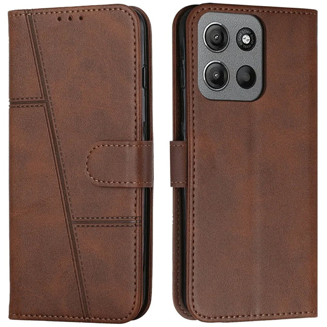 For Motorola Moto G15 4G Case Stand Flip Protective Leather Phone Cover - Brown