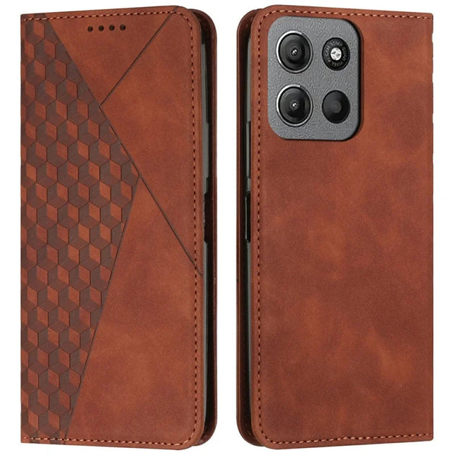 For Motorola Moto G15 4G Phone Cover Imprinted PU Leather Wallet Stand Case - Brown