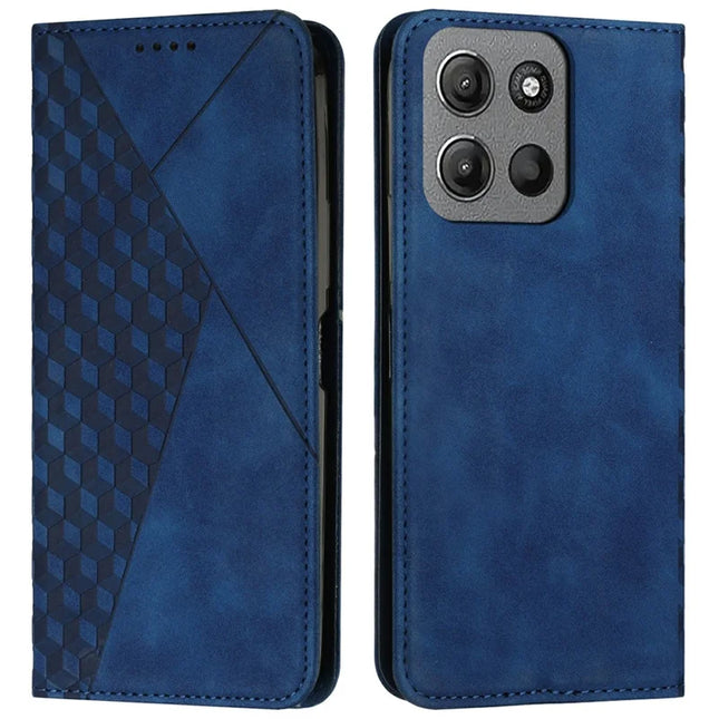 For Motorola Moto G15 4G Phone Cover Imprinted PU Leather Wallet Stand Case - Sapphire