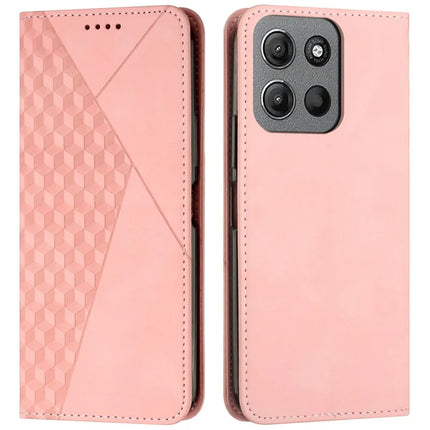 For Motorola Moto G15 4G Phone Cover Imprinted PU Leather Wallet Stand Case - Rose Gold