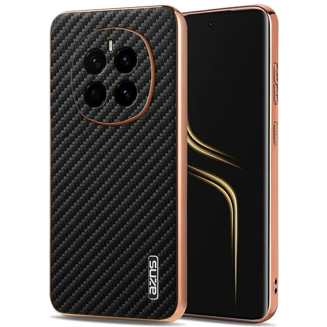 AZNS For Honor Magic7 5G Case Electroplating Carbon Fiber Texture PU + TPU Phone Cover - Black
