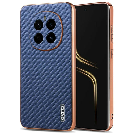AZNS For Honor Magic7 5G Case Electroplating Carbon Fiber Texture PU + TPU Phone Cover - Blue