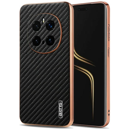 AZNS For Honor Magic7 Pro 5G Case Electroplating Carbon Fiber Texture PU + TPU Phone Cover - Black