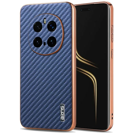 AZNS For Honor Magic7 Pro 5G Case Electroplating Carbon Fiber Texture PU + TPU Phone Cover - Blue
