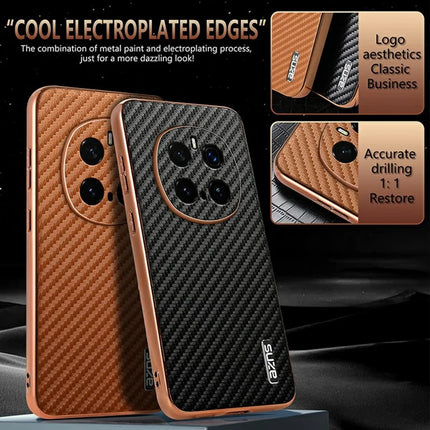 AZNS For Honor Magic7 Pro 5G Case Electroplating Carbon Fiber Texture PU + TPU Phone Cover
