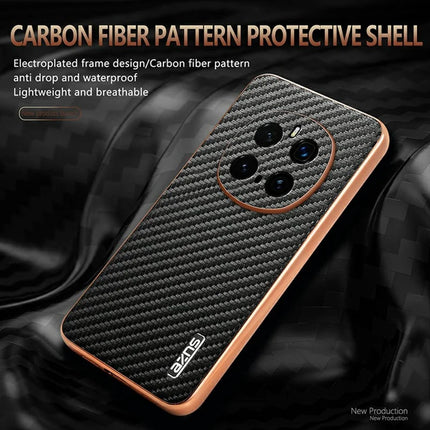 AZNS For Honor Magic7 Pro 5G Case Electroplating Carbon Fiber Texture PU + TPU Phone Cover