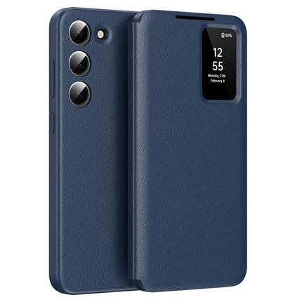 For Samsung Galaxy S23 Leather Phone Case with View Window Card Slot - Sapphire