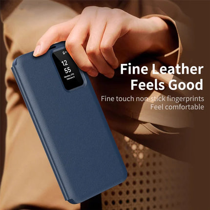 For Samsung Galaxy S23+ Case Leather Phone Cover with View Window Card Slot