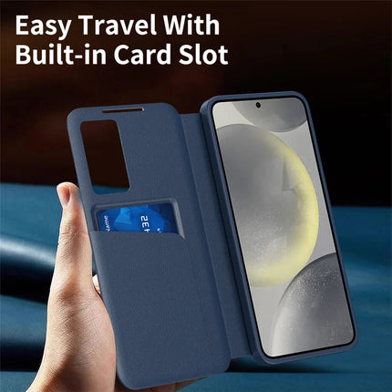 For Samsung Galaxy S23+ Case Leather Phone Cover with View Window Card Slot
