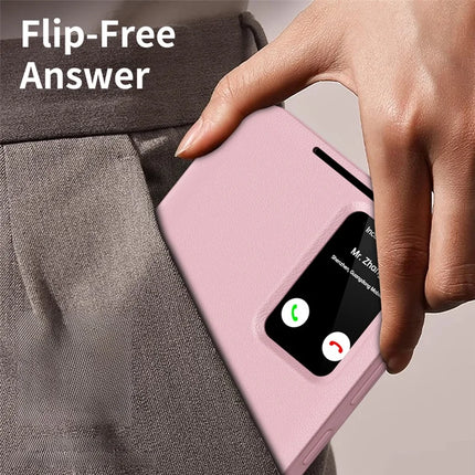 For Samsung Galaxy S23+ Case Leather Phone Cover with View Window Card Slot