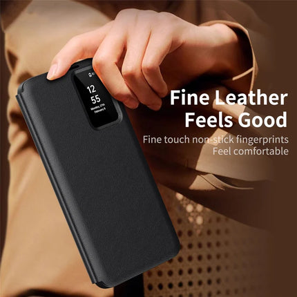 For Samsung Galaxy S23+ Case Leather Phone Cover with View Window Card Slot