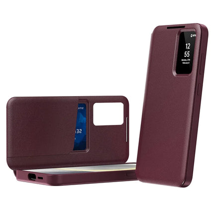 For Samsung Galaxy S23+ Case Leather Phone Cover with View Window Card Slot