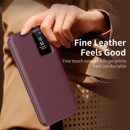 For Samsung Galaxy S23+ Case Leather Phone Cover with View Window Card Slot