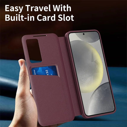For Samsung Galaxy S23+ Case Leather Phone Cover with View Window Card Slot