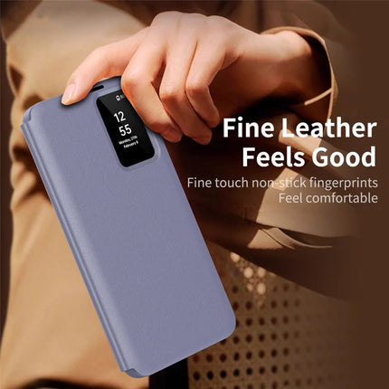 For Samsung Galaxy S23+ Case Leather Phone Cover with View Window Card Slot