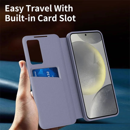 For Samsung Galaxy S23+ Case Leather Phone Cover with View Window Card Slot