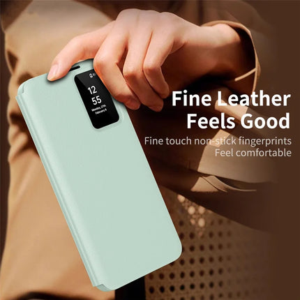 For Samsung Galaxy S23+ Case Leather Phone Cover with View Window Card Slot
