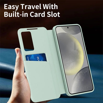 For Samsung Galaxy S23+ Case Leather Phone Cover with View Window Card Slot