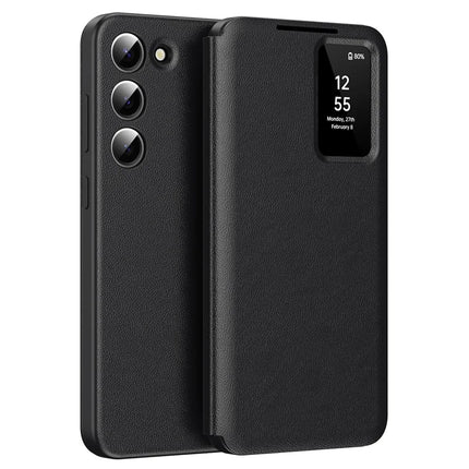 For Samsung Galaxy S22 5G Case Leather Phone Cover with View Window Card Slot - Black