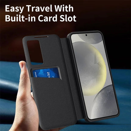 For Samsung Galaxy S22 5G Case Leather Phone Cover with View Window Card Slot