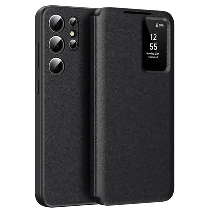 For Samsung Galaxy S22 Ultra 5G Smart View Flip Case Card Holder Wallet Cover - Black