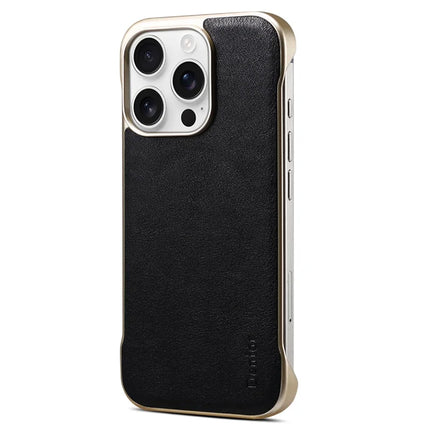 For iPhone 16 Pro Max Case Compatible with MagSafe Genuine Cow Leather + PC Phone Cover - Black