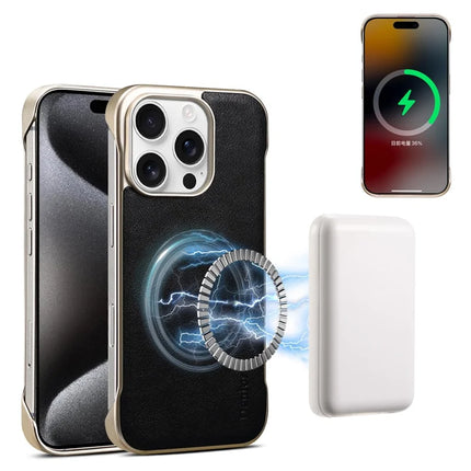 For iPhone 16 Pro Max Case Compatible with MagSafe Genuine Cow Leather + PC Phone Cover
