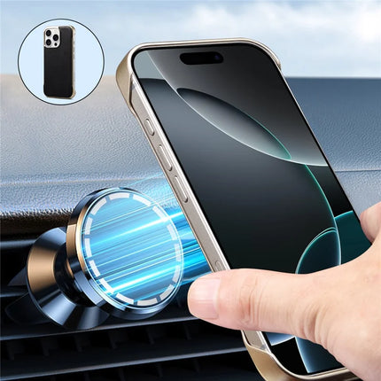 For iPhone 16 Pro Max Case Compatible with MagSafe Genuine Cow Leather + PC Phone Cover