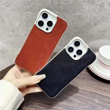 For iPhone 16 Pro Max Case Compatible with MagSafe Genuine Cow Leather + PC Phone Cover