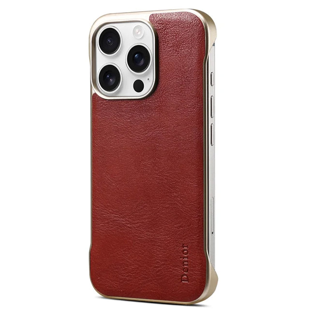 For iPhone 16 Pro Max Case Compatible with MagSafe Genuine Cow Leather + PC Phone Cover - Red