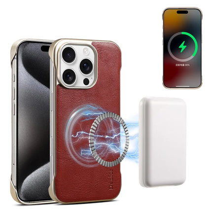 For iPhone 16 Pro Max Case Compatible with MagSafe Genuine Cow Leather + PC Phone Cover