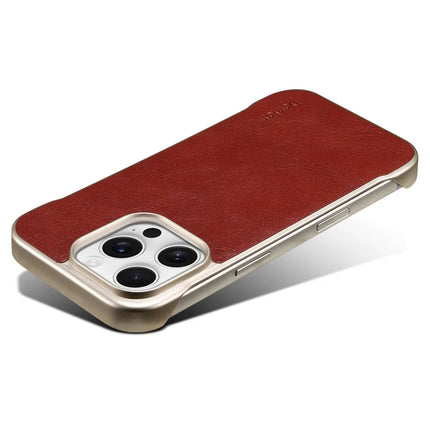 For iPhone 16 Pro Max Case Compatible with MagSafe Genuine Cow Leather + PC Phone Cover