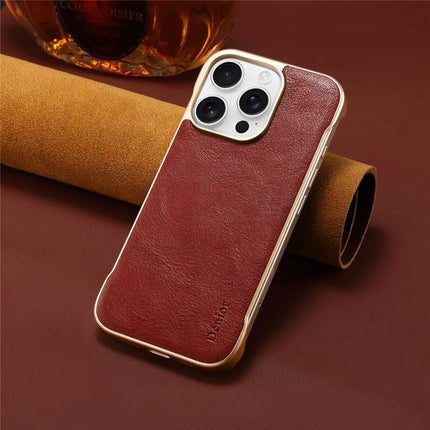 For iPhone 16 Pro Max Case Compatible with MagSafe Genuine Cow Leather + PC Phone Cover