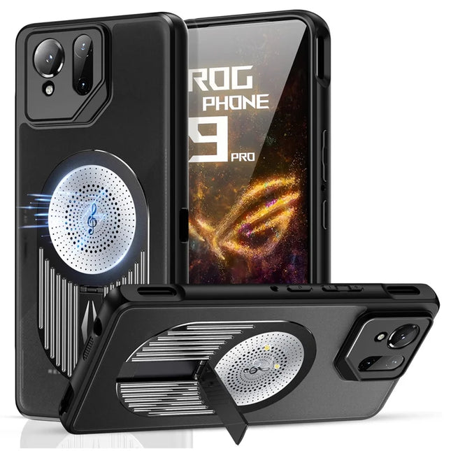 For Asus ROG Phone 9 5G / 9 Pro 5G Case Kickstand Silicone + PC Phone Cover Graphene Heat Dissipation - Black