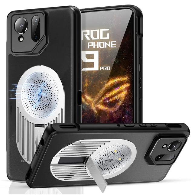For Asus ROG Phone 9 5G / 9 Pro 5G Case Kickstand Silicone + PC Phone Cover Graphene Heat Dissipation - Silver