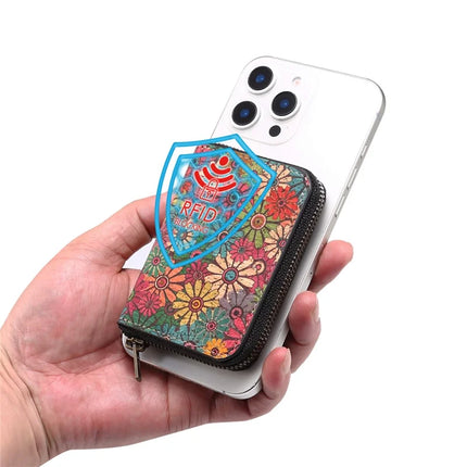 For iPhone 16 Pro Magnetic Case with Detachable Zipper Card Bag Flower Leather Back Cover